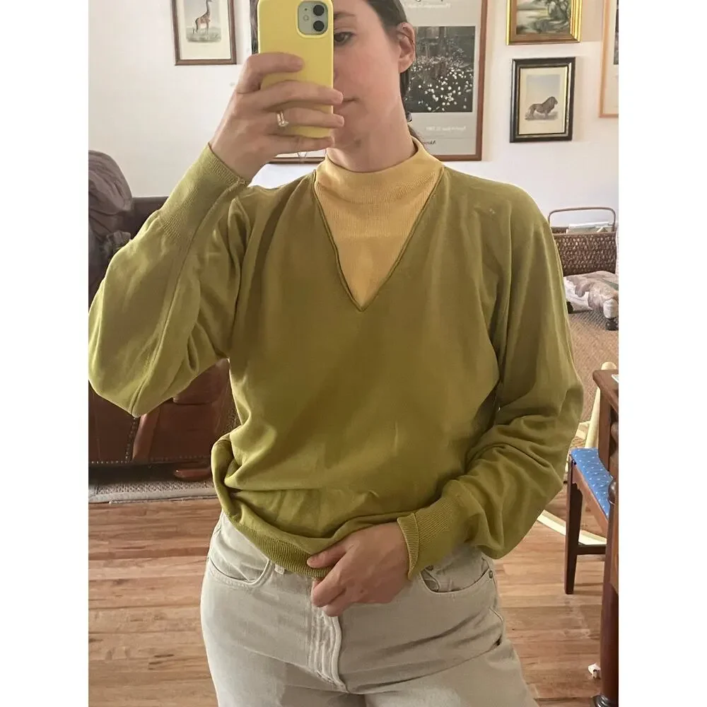 Vintage Chartreuse Mock Neck Sweater